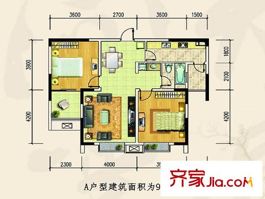 金盛田?錦上一期1#、2#、7#標(biāo)準(zhǔn)層A戶型 2室1廳1衛(wèi)1廚
