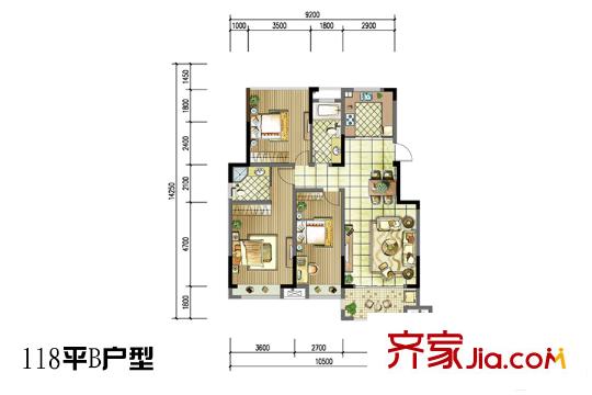 明發(fā)云庭一期04#標準層B戶型 3室2廳2衛(wèi)1廚