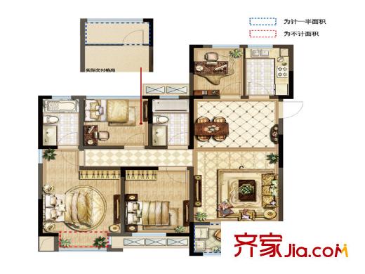 紫金上品苑一期2#標(biāo)準(zhǔn)層C戶型 4室2廳2衛(wèi)1廚