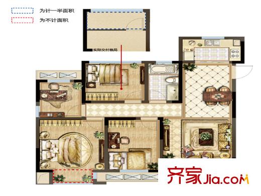 紫金上品苑一期1#2#4#6#標(biāo)準(zhǔn)層B2戶型 4室2廳1衛(wèi)1廚