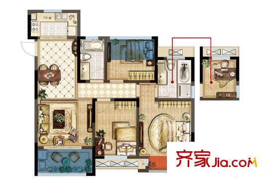 紫金上品苑一期3#5#標(biāo)準(zhǔn)層B1/B2戶型 4室2廳1衛(wèi)1廚