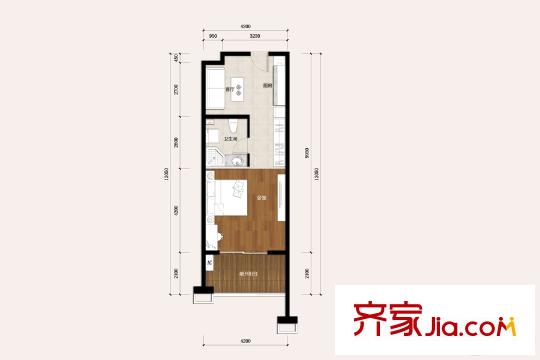 榮盛金盆灣酒店式公寓GYB-A戶型 1室1廳1衛(wèi)1廚