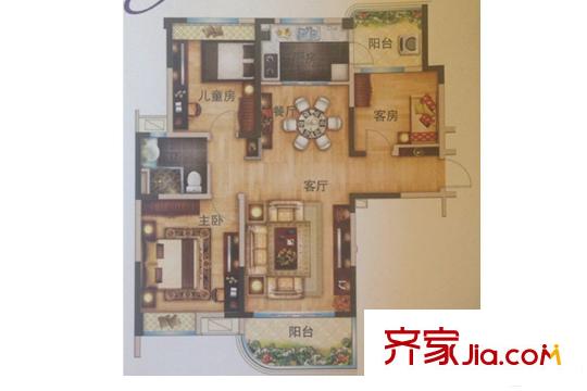 碧桂園城市花園二期星薈組團(tuán)花園洋房473C戶型 3室2廳1衛(wèi)1廚