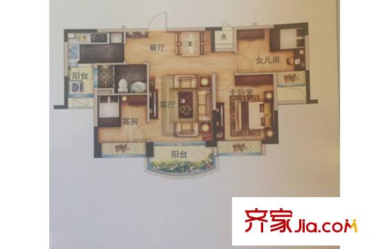 碧桂園城市花園二期星薈組團(tuán)花園洋房473B戶型 3室2廳1衛(wèi)1廚