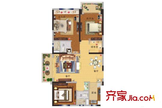碧桂園城市花園二期海棠苑1號(hào)樓標(biāo)準(zhǔn)層YJ110T-A戶型 3室2廳2衛(wèi)1廚