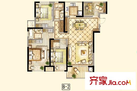 招商依云尚城一期1幢12幢標準層B2戶型 3室2廳2衛(wèi)1廚
