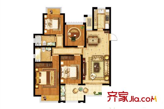 金隅紫京府一期4#標(biāo)準(zhǔn)層H戶型 4室2廳2衛(wèi)1廚