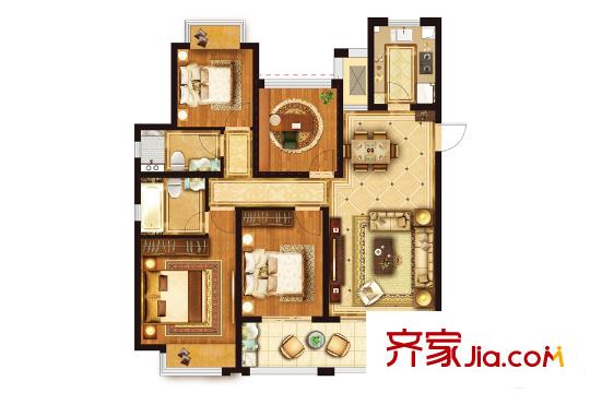 金隅紫京府一期3#標(biāo)準(zhǔn)層E1戶型 4室2廳2衛(wèi)1廚