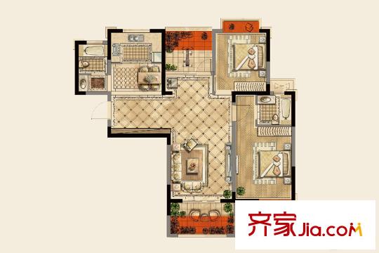 榮鼎幸福城一期6、7、10號樓標(biāo)準(zhǔn)層B3戶型 3室2廳2衛(wèi)1廚