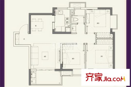 中海國(guó)際社區(qū)A2-2幢標(biāo)準(zhǔn)層D戶型 3室2廳1衛(wèi)1廚