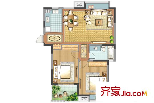 善水灣三期19、20、22、24號樓標(biāo)準(zhǔn)層E1戶型 2室2廳1衛(wèi)1廚