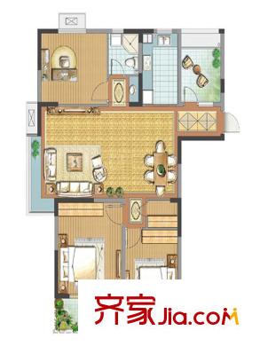 善水灣三期23、25號樓、二期10號樓標(biāo)準(zhǔn)層E3戶型 3室2廳1衛(wèi)1廚