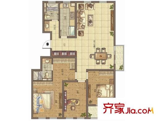 愛濤尚逸華府一期標(biāo)準(zhǔn)層7-12幢F戶型 3室2廳2衛(wèi)1廚