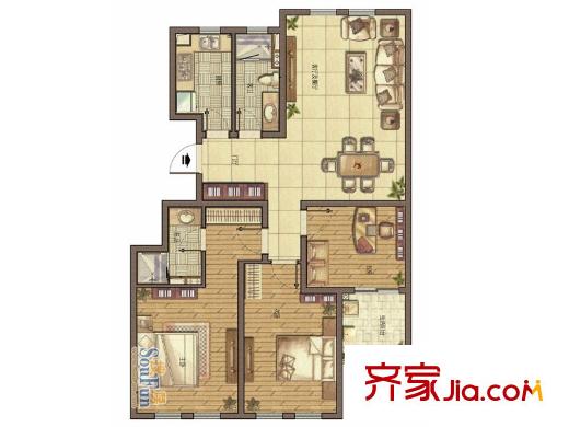 愛濤尚逸華府一期標(biāo)準(zhǔn)層7-12幢D戶型 3室2廳2衛(wèi)1廚