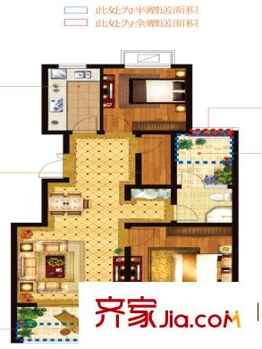 美麟香漫山一期8-11號樓標(biāo)準(zhǔn)層B戶型 2室2廳1衛(wèi)1廚