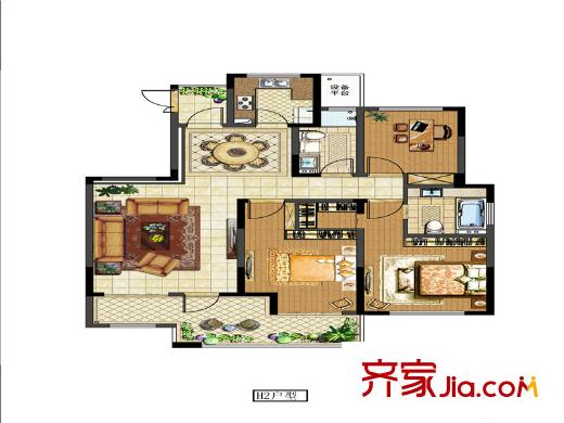 中電頤和府邸一期13#16#洋房標(biāo)準(zhǔn)層-H2戶(hù)型  3室2廳2衛(wèi)1廚