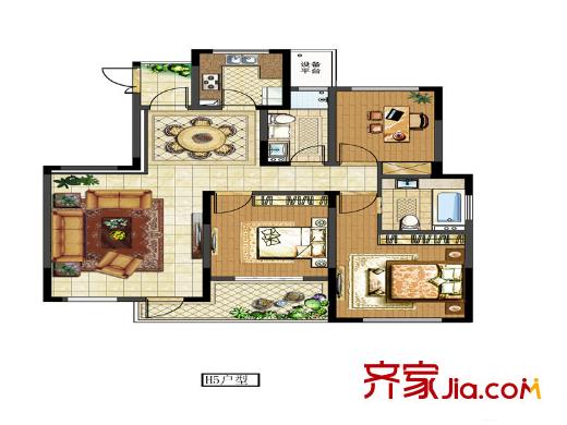 中電頤和府邸一期13#16#洋房標(biāo)準(zhǔn)層-H5戶(hù)型  3室2廳2衛(wèi)1廚