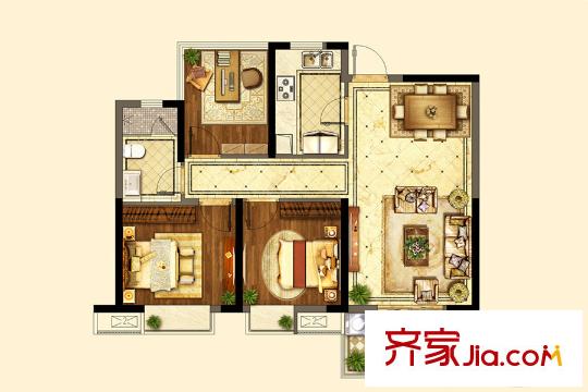 招商雍和府一期標(biāo)準(zhǔn)層B1戶型 3室2廳2衛(wèi)1廚