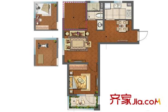 朗詩(shī)未來(lái)家12幢樓標(biāo)準(zhǔn)層C1戶型 2室2廳1衛(wèi)1廚