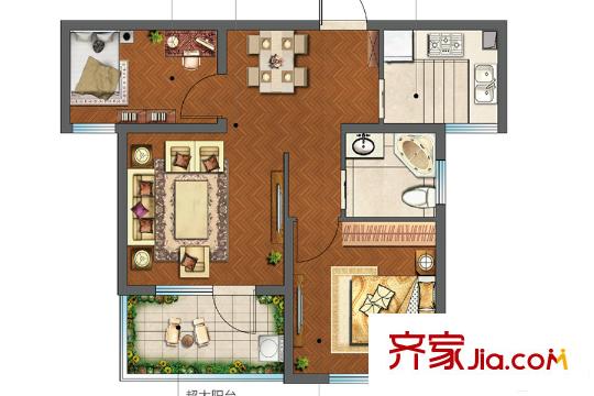 朗詩(shī)未來家12幢樓標(biāo)準(zhǔn)層C2戶型 2室2廳1衛(wèi)1廚