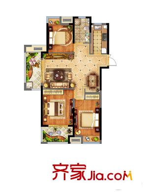 中國鐵建青秀城一期1#2#4#5#標準層B戶型圖 3室2廳1衛(wèi)1廚