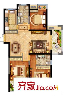 中國鐵建青秀城一期1#2#3#4#5#標準層C戶型 3室2廳2衛(wèi)1廚