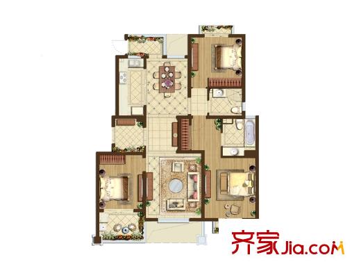 星葉羊山湖花園一期1-14幢標(biāo)準(zhǔn)層F2戶型 3室2廳2衛(wèi)1廚