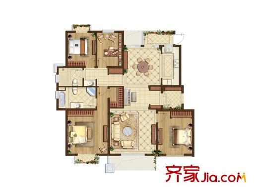星葉羊山湖花園一期1-14幢標(biāo)準(zhǔn)層A2戶型 4室2廳2衛(wèi)1廚