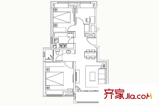萬科璞悅山一期21#―25#標準層B-1戶型 3室2廳1衛(wèi)1廚