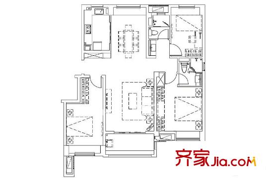 萬科璞悅山一期13#、20#―25#標準層A戶型 3室2廳2衛(wèi)1廚