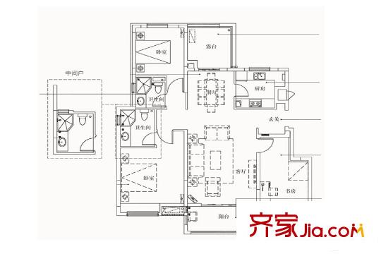 萬科璞悅山一期13幢標準層A戶型 3室2廳2衛(wèi)1廚