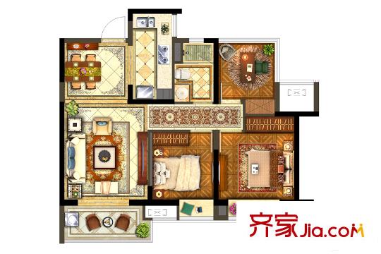 保利西江月一期1-12#中間戶標(biāo)準(zhǔn)層B戶型 3室2廳1衛(wèi)1廚
