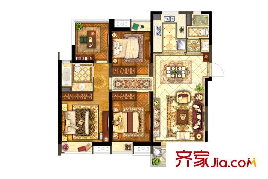 保利西江月標(biāo)準(zhǔn)層B戶型 4室2廳2衛(wèi)1廚