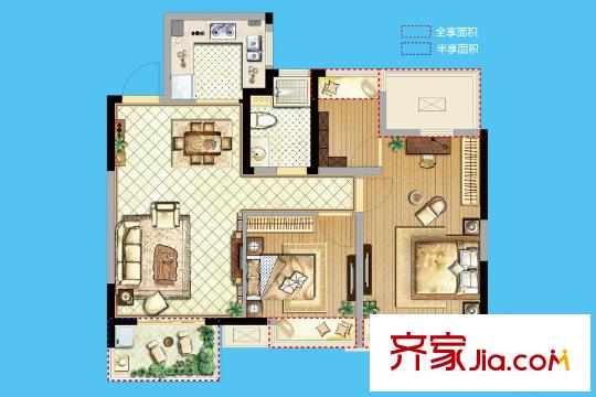 新城花漾紫郡一期1-4#標(biāo)準(zhǔn)層E戶型 3室2廳1衛(wèi)1廚
