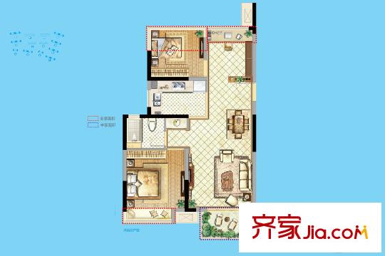 新城花漾紫郡一期1-4#標(biāo)準(zhǔn)層D戶型 3室2廳1衛(wèi)1廚