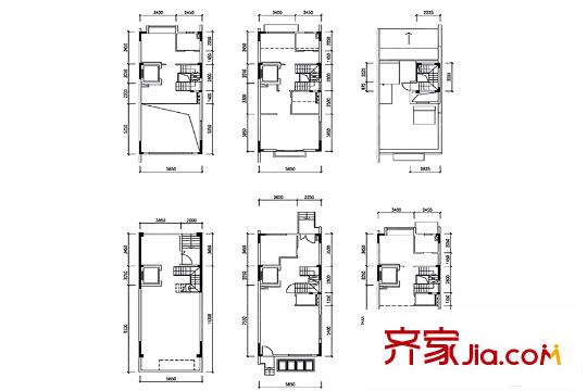 漣城一期聯(lián)排別墅B1-B4、A1-A10幢標(biāo)準(zhǔn)層戶型圖 6室2廳3衛(wèi)1廚