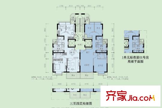 涟城二期g1,g2幢标准层户型图 3室2厅2卫1厨