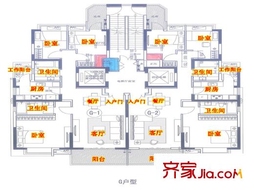 漣城一期E1#、F1#標(biāo)準(zhǔn)層G戶型 3室2廳2衛(wèi)1廚