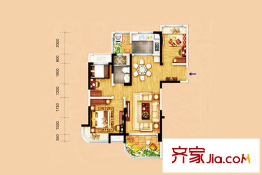 碧桂園鳳凰城二期翰林灣7#8#9#19#標準層J475-A戶型 3室2廳1衛(wèi)1廚