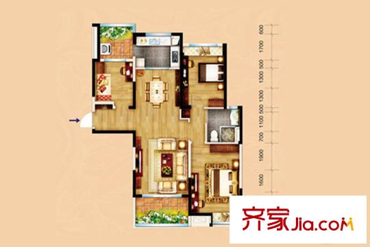 碧桂園鳳凰城二期翰林灣7#8#9#19#標準層J472t-C戶型 3室2廳1衛(wèi)1廚