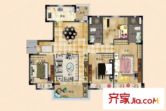 碧桂園鳳凰城芷蘭灣組團12幢標準層YJ3戶型 4室2廳2衛(wèi)1廚