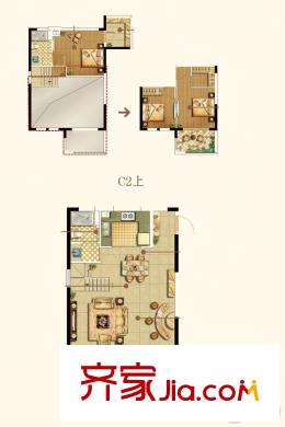 綠地新里悅峰公館C2戶型 3室2廳2衛(wèi)1廚