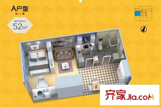 首創(chuàng)立方鉑悅公寓5層-27層標(biāo)準(zhǔn)層A戶型 1室1廳1衛(wèi)1廚