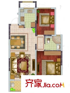 銀億東城一期標(biāo)準(zhǔn)層D4戶型 2室2廳1衛(wèi)1廚