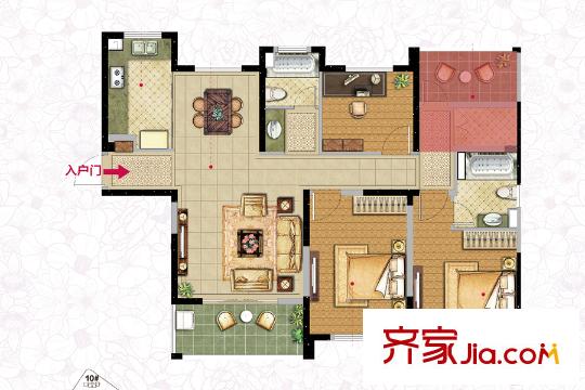 南京綠地國際花都一期首批小高層標(biāo)準(zhǔn)層D戶型 4室2廳2衛(wèi)1廚