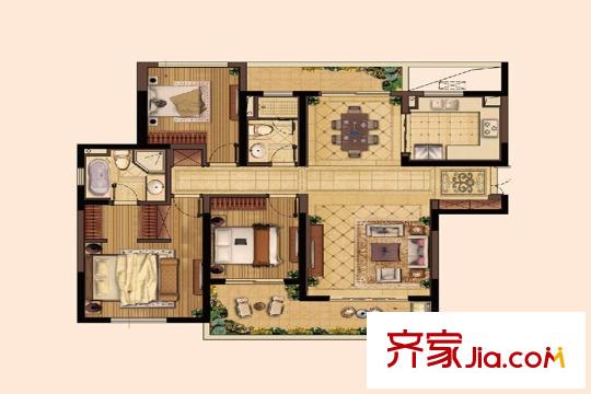 升龍?zhí)靺R一/二期標(biāo)準(zhǔn)層A戶(hù)型 3室2廳2衛(wèi)1廚