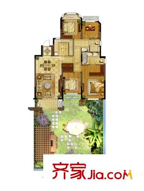 金地湖城藝境一期洋房3幢一層A戶型 4室2廳2衛(wèi)1廚
