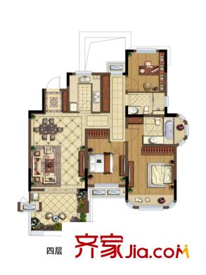 金地湖城藝境一期洋房3幢四層D戶型 3室2廳2衛(wèi)1廚