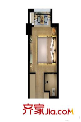 泰達青筑微寓趣系列戶型圖20平方米 1室1廳1衛(wèi)1廚