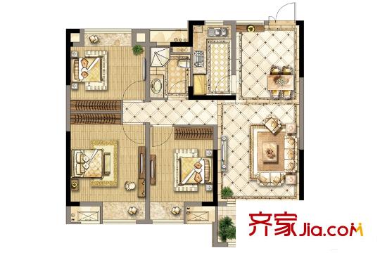 中天銘廷一期標準層B1戶型 3室2廳1衛(wèi)1廚